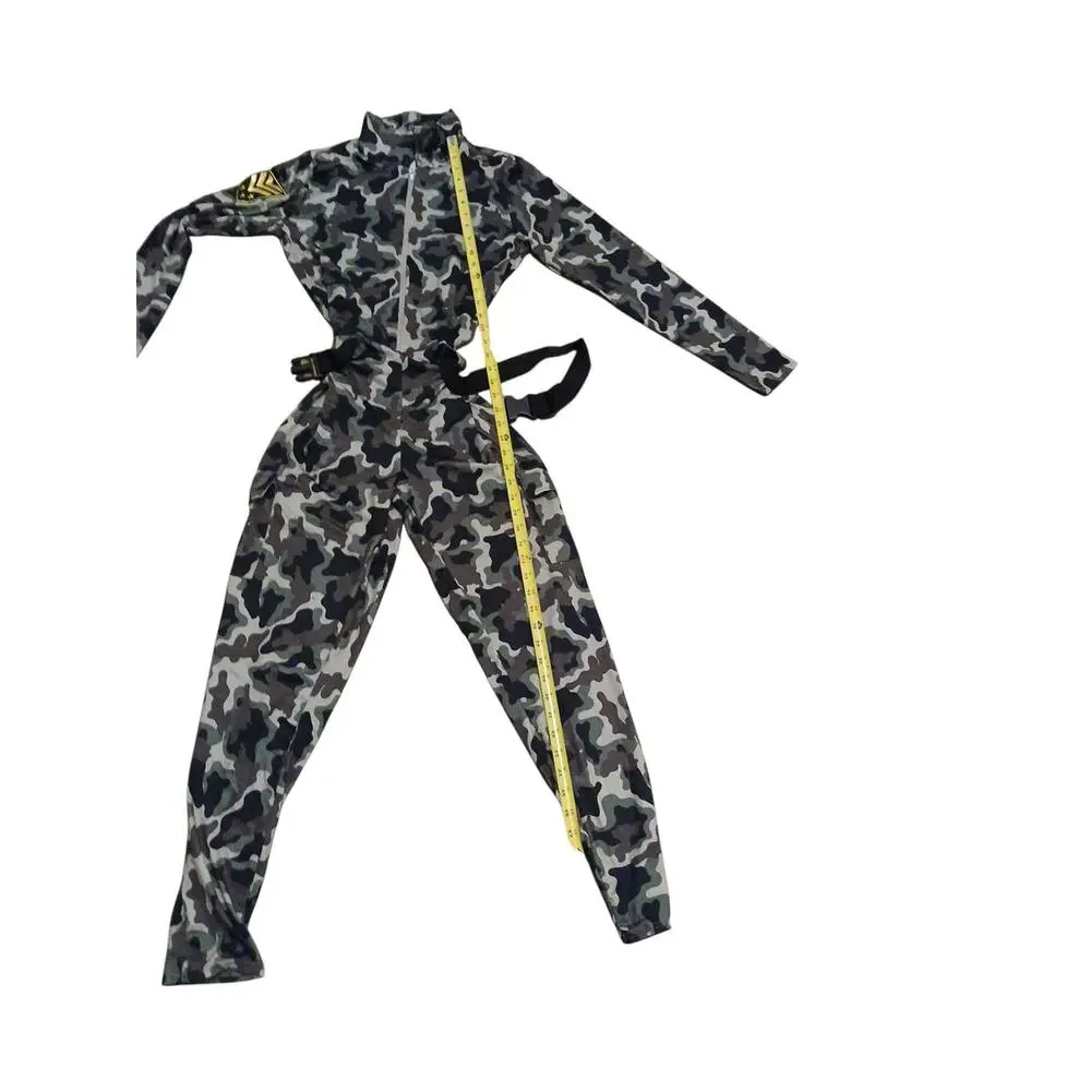 Army Costume Women`s‎ Sz L Military Soldier Camouflage Bodysuit & Hat Halloween - Picture 12 of 16